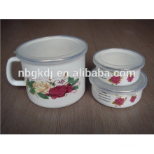 bulb handle enamel milk pot with PE lid